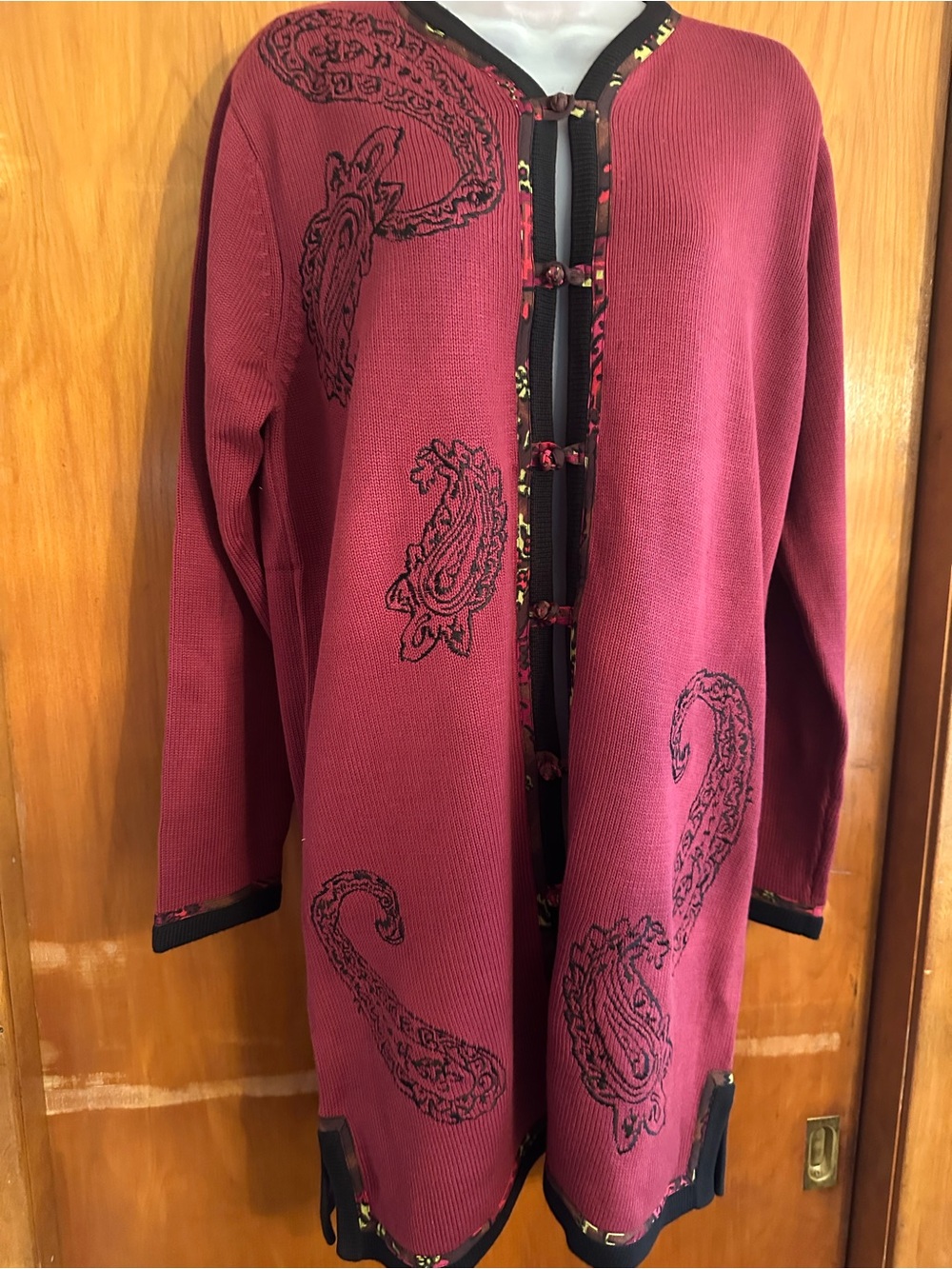 KOOS NWT Burgundy Paisley Embroidered Duster Cardigan M